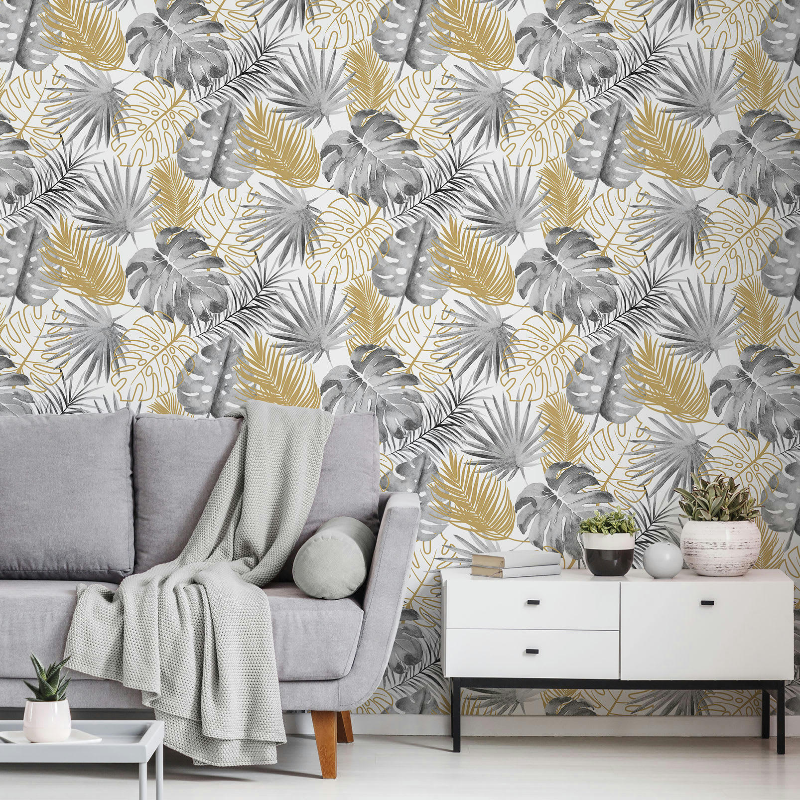 - Papier peint Jungle monstera dorée 0,53x10 mètrescm