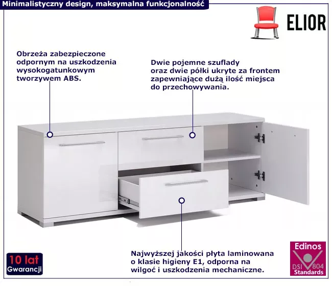Nowoczesna szafka pod telewizor biały - Lunix