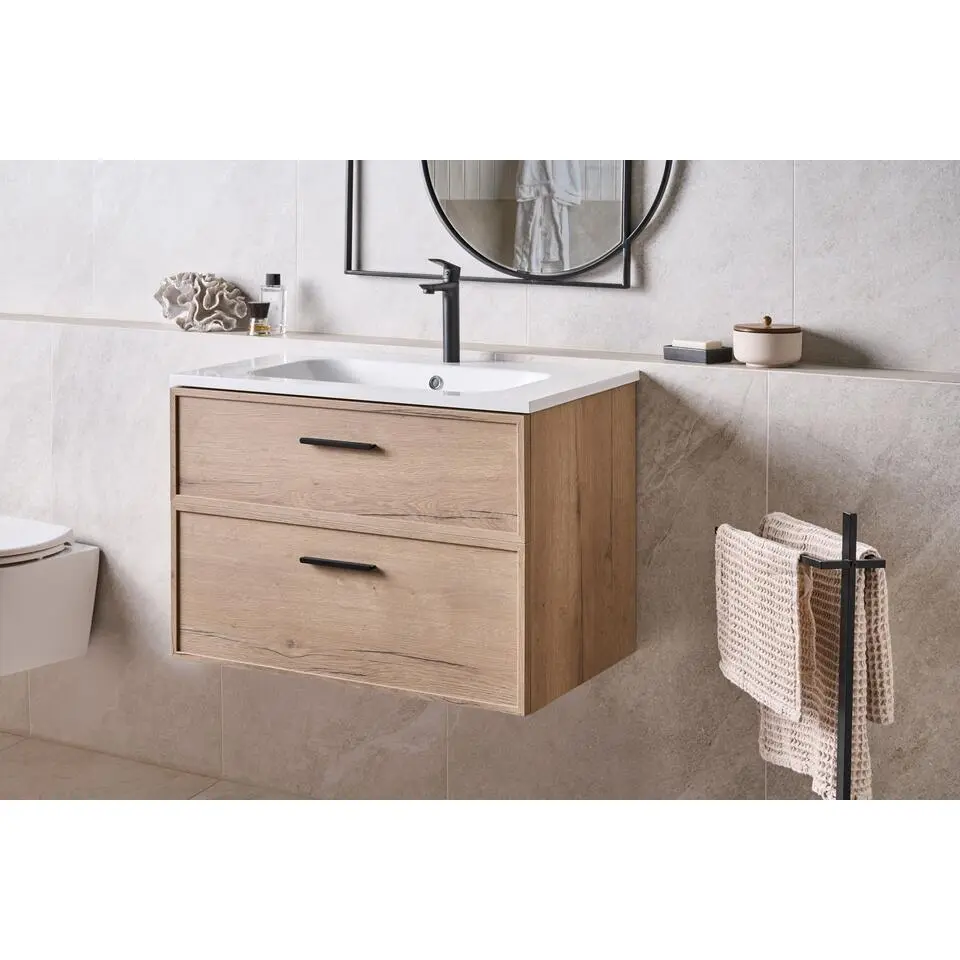 YELCHO - Wandgemonteerd meubel met wasbak - Lichtbruin - MDF