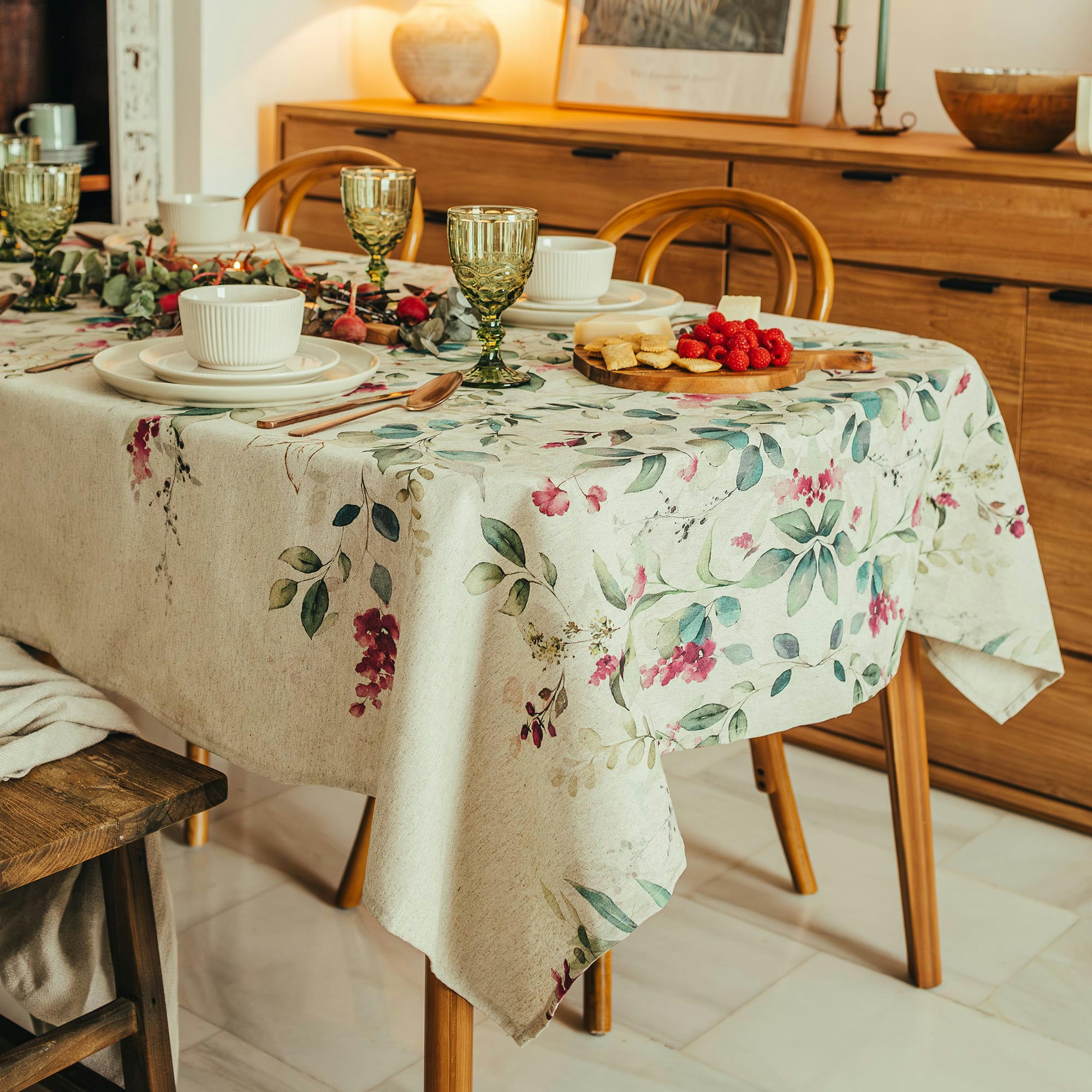 NADIA MALVA - Nappe en lin antitâche imprimée floral 140x100 cm