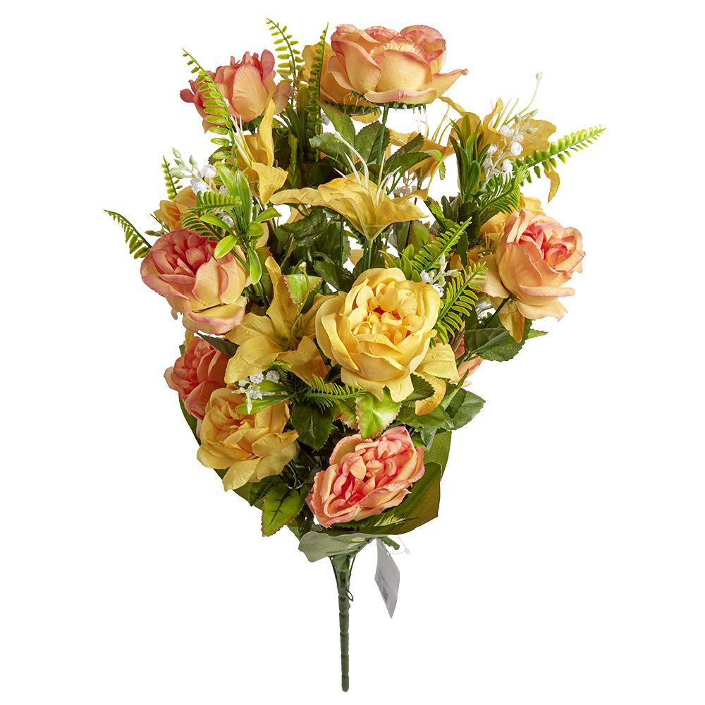 Piquet de fleurs artificielles orange et jaune H68 cm