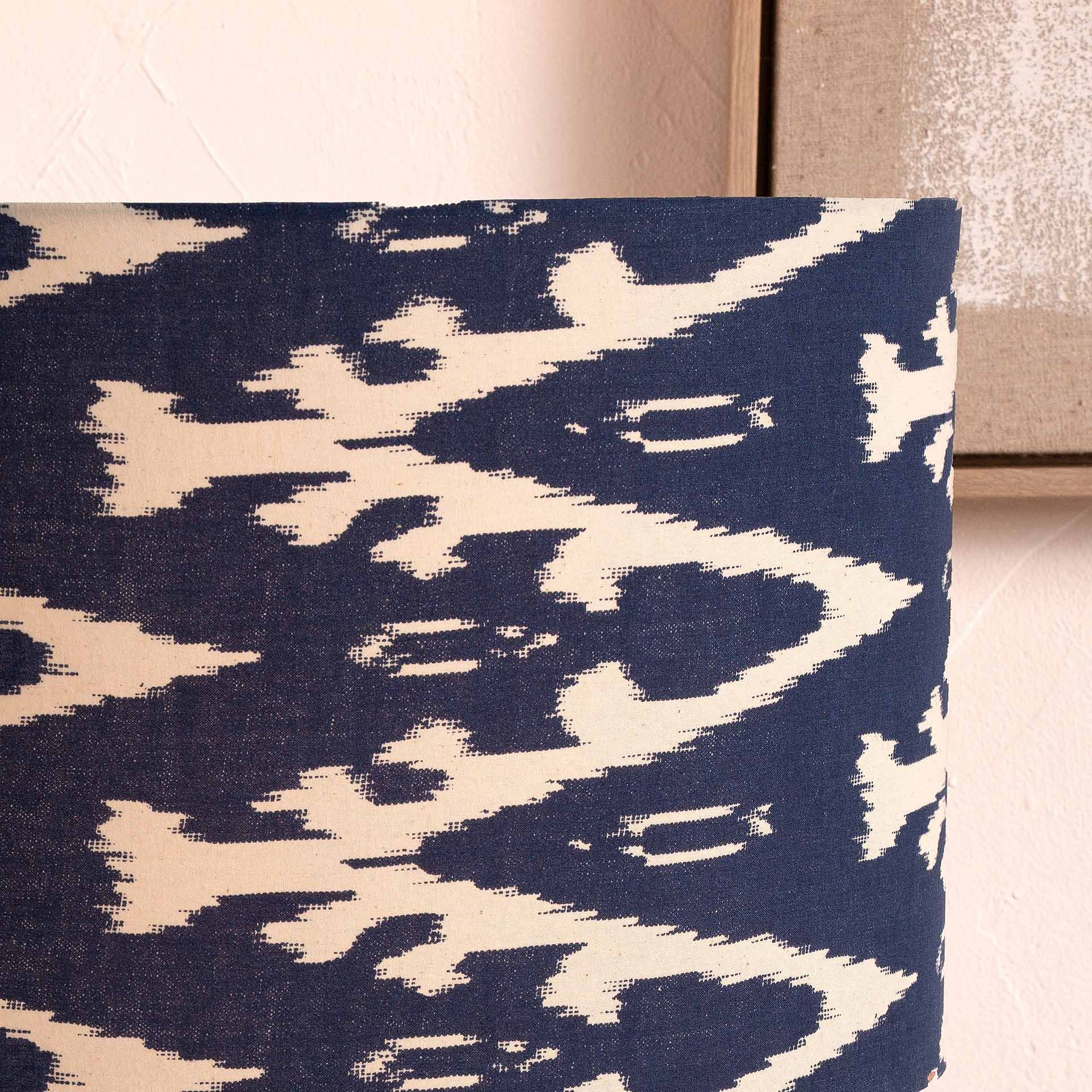 Ruma Navy Blue Ikat Patterned Cylinder Lampshade for Table Lamps