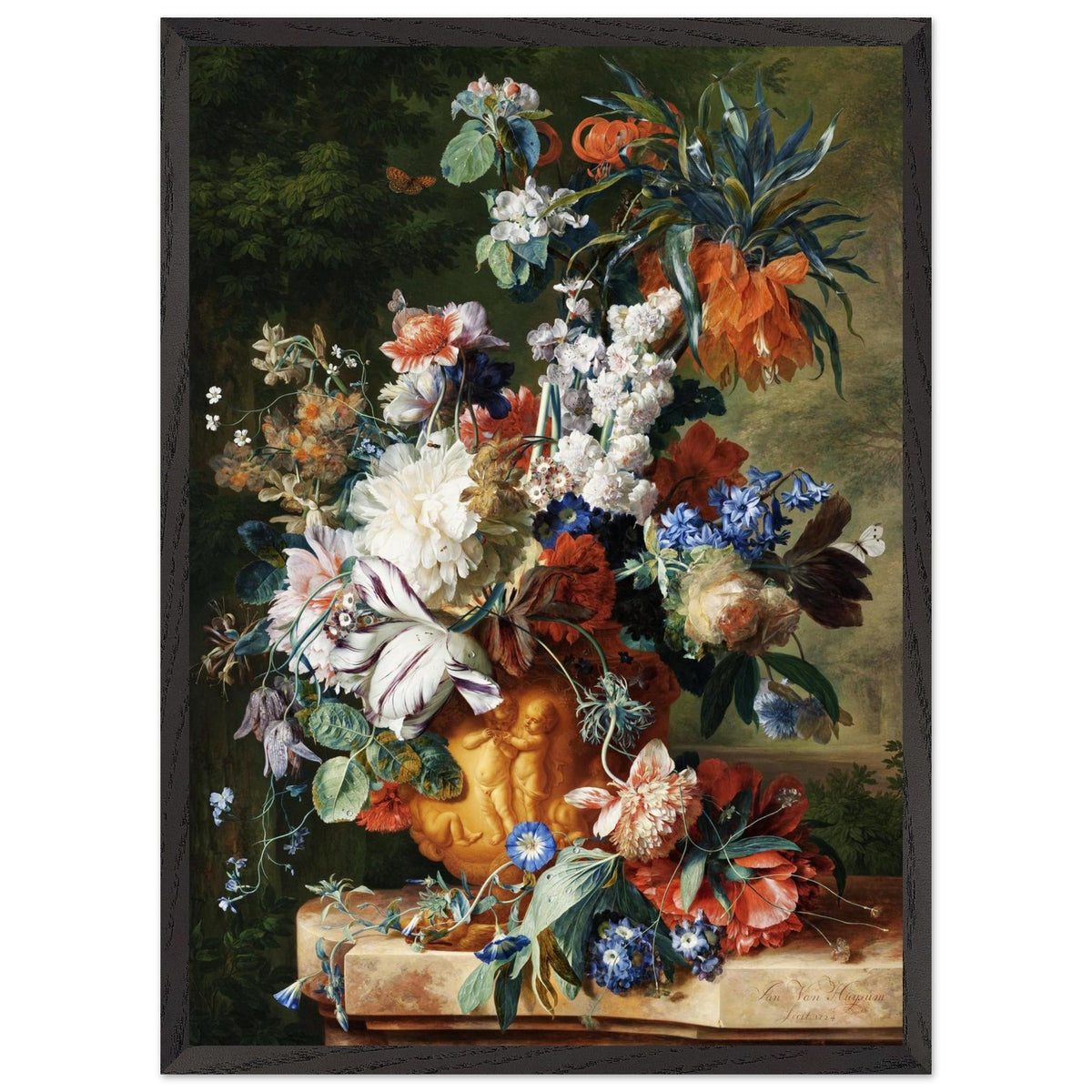 Artfulprints Poster met Lijst Jan van Huysum - Bouquet of flowers in an urn  - 50x70 cm - Meerkleurig