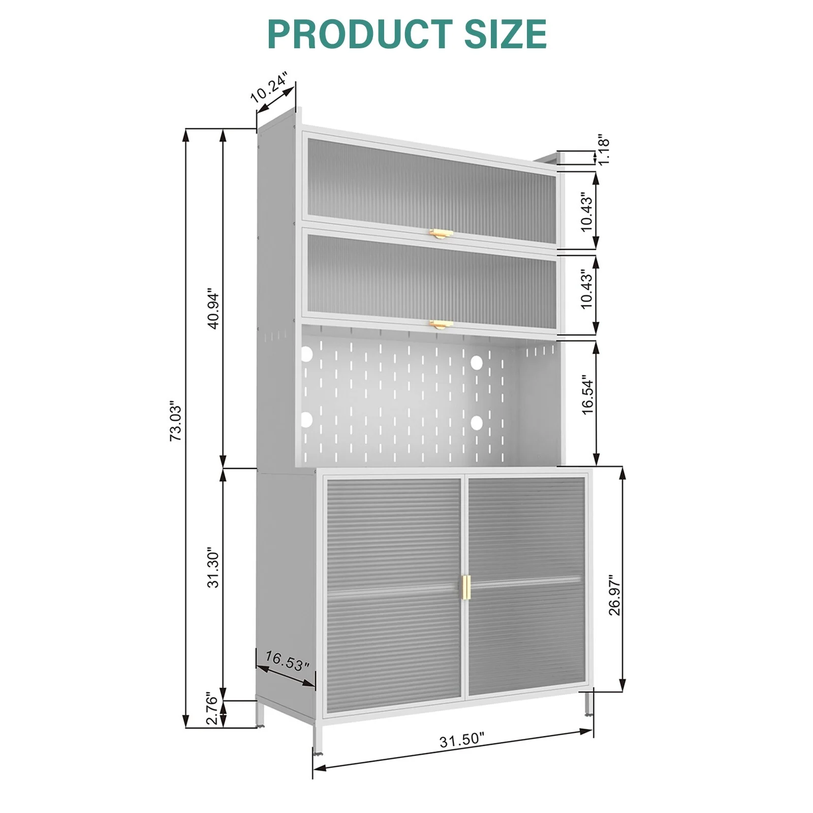 73'' Tall Kitchen Metal Pantry Cabinet, Anti-Tip Design Hutch, Pantry Storage Cabinet with Microwave Shelf & Flip Door