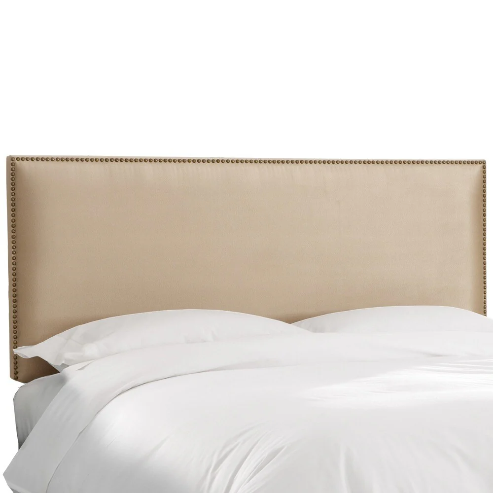 Skyline Furniture Burling Nail Button California King Headboard in Micro-Suede Oatmeal