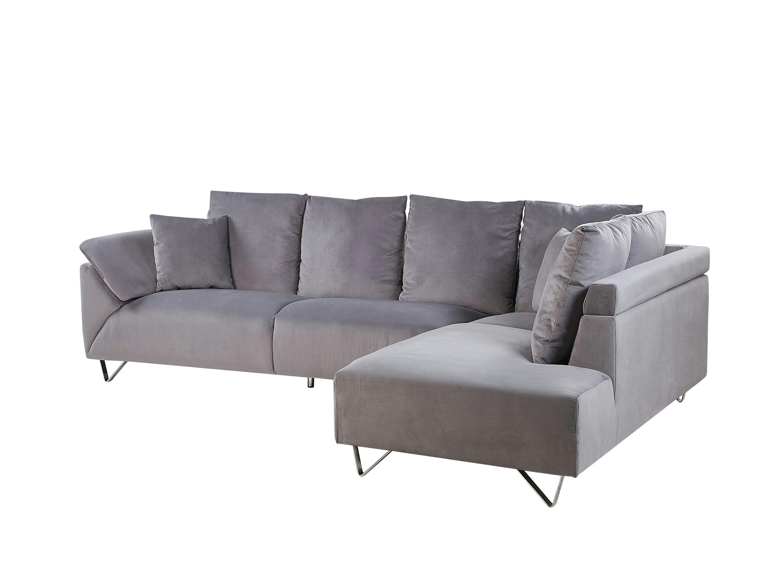 LUNNER - Canapé d'angle 4 personnes en velours côtelé gris
