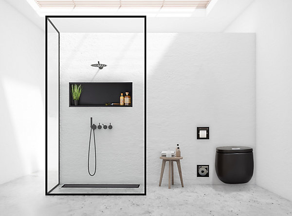 Balneo Niche murale de douche 90x30x10cm, étagère encastrable douche acier inox, noir, WALL-BOX ONE