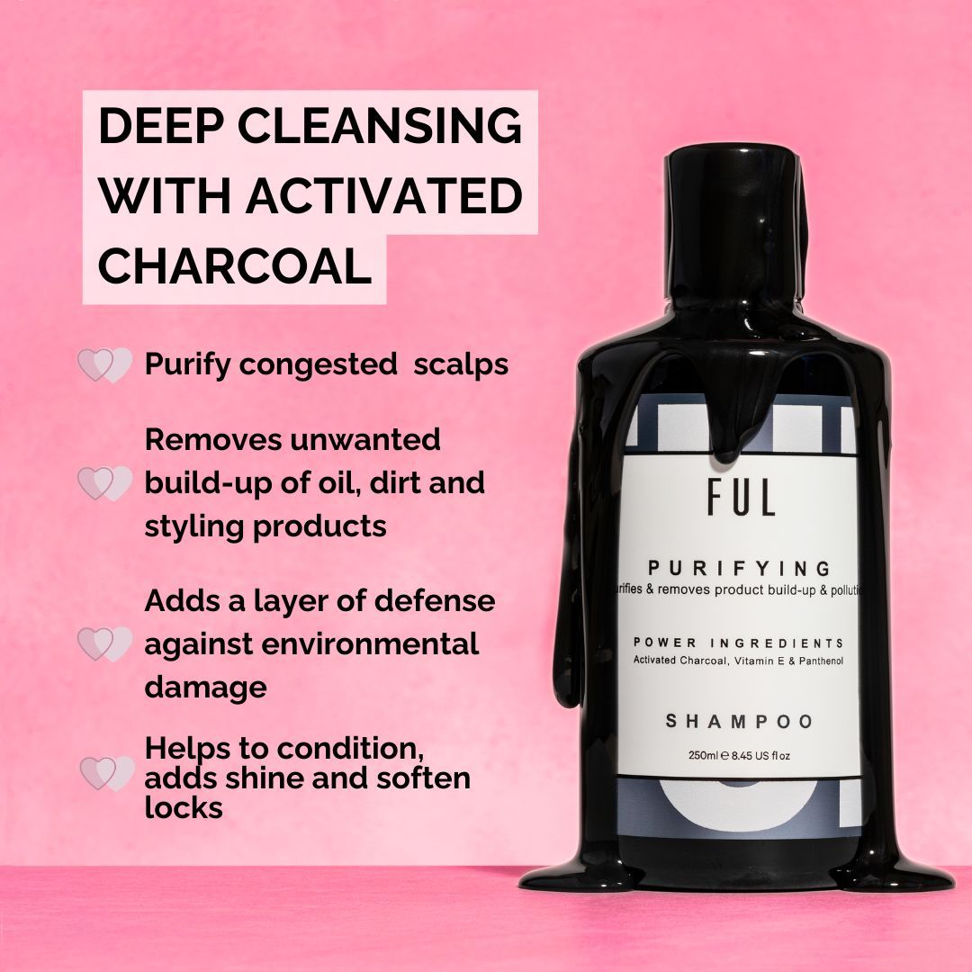 FUL Purifying Charcoal Shampoo 250ml – Clarifying Detox for Oily Scalp & Buildup - Deep Cleanser for Greasy Hair