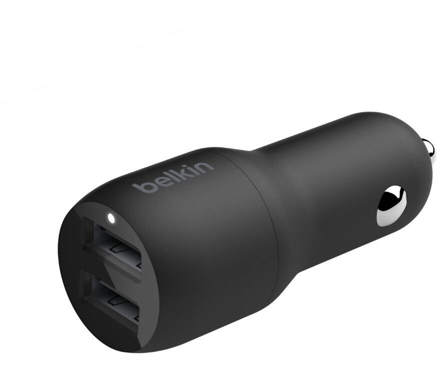 Belkin Dual 24W USB-A Car Charger with Lightining Connector, Black