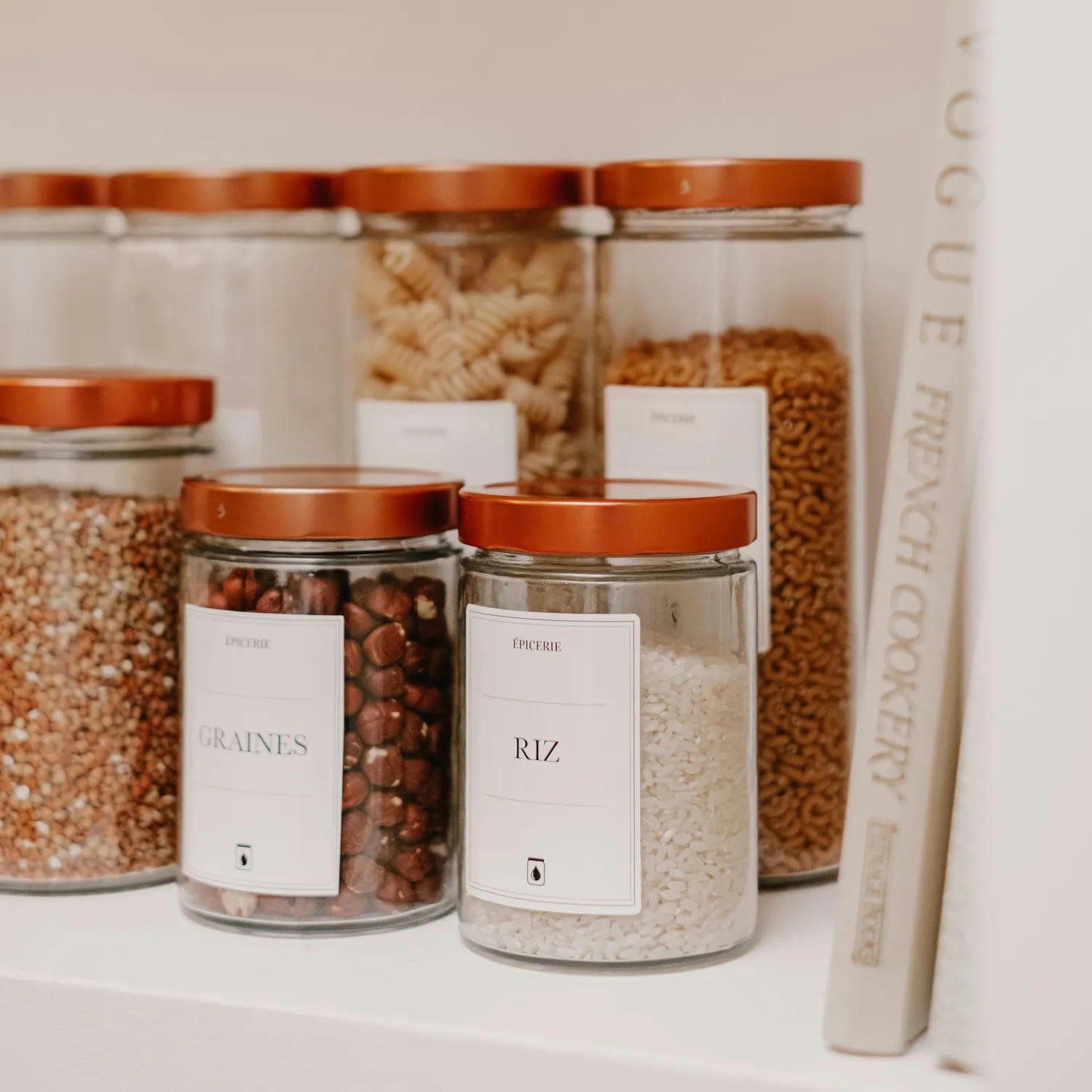 PACK EPICERIE - Pack épicerie - 6 bocaux couvercles argent + étiquettes