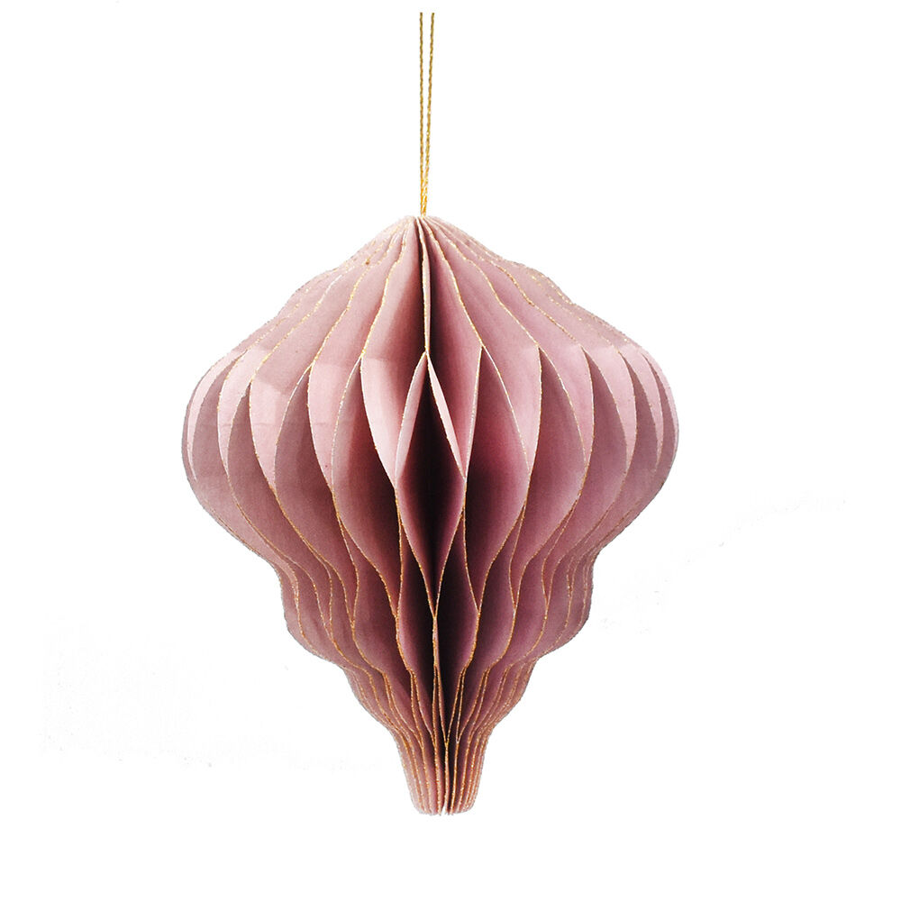 Suspension goutte 3D en papier rose et doré Ø8xH10cm