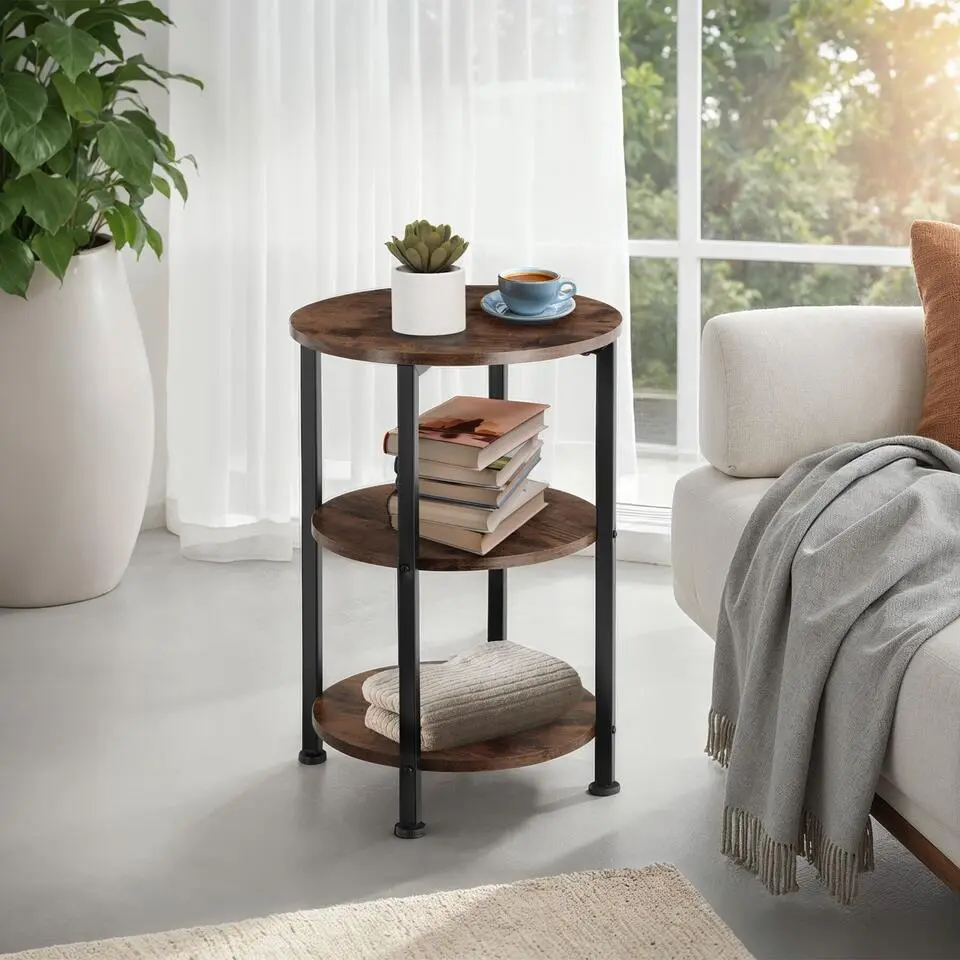 tectake Bijzettafel Colchester 40x61cm, Industrieel Hout Donker, Rustiek