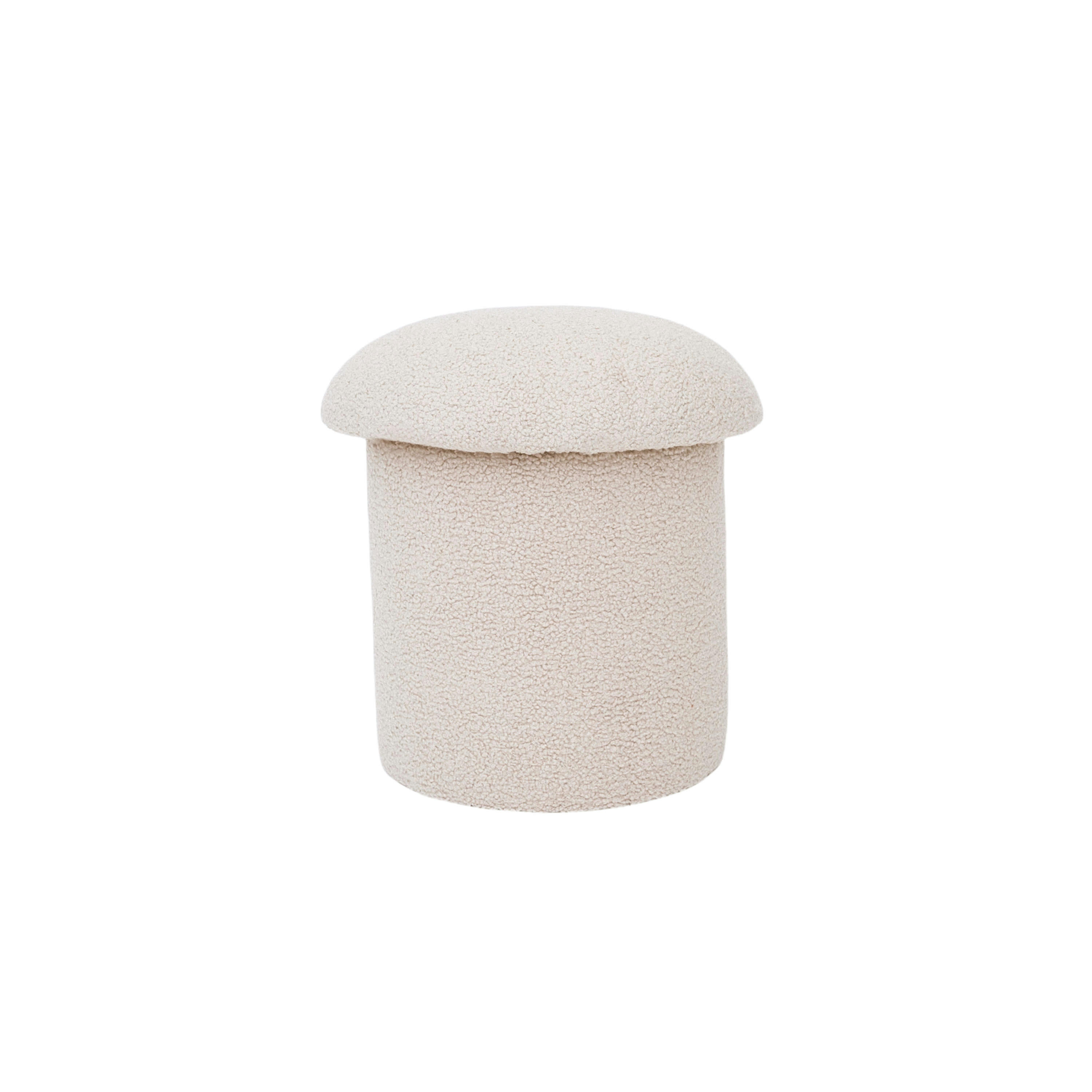 YAELLE - Pouf tapissé avec tissus bouclé en forme de champignon beige