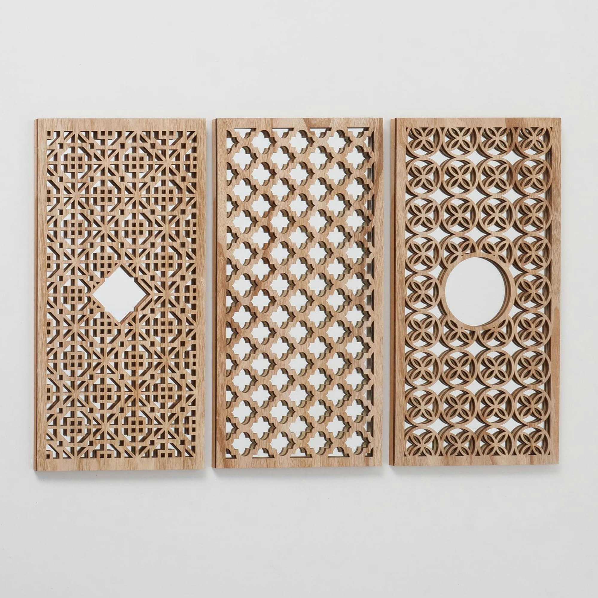 - Set de 3 miroirs orientaux bois rectangulaires 60x30x1.5cm