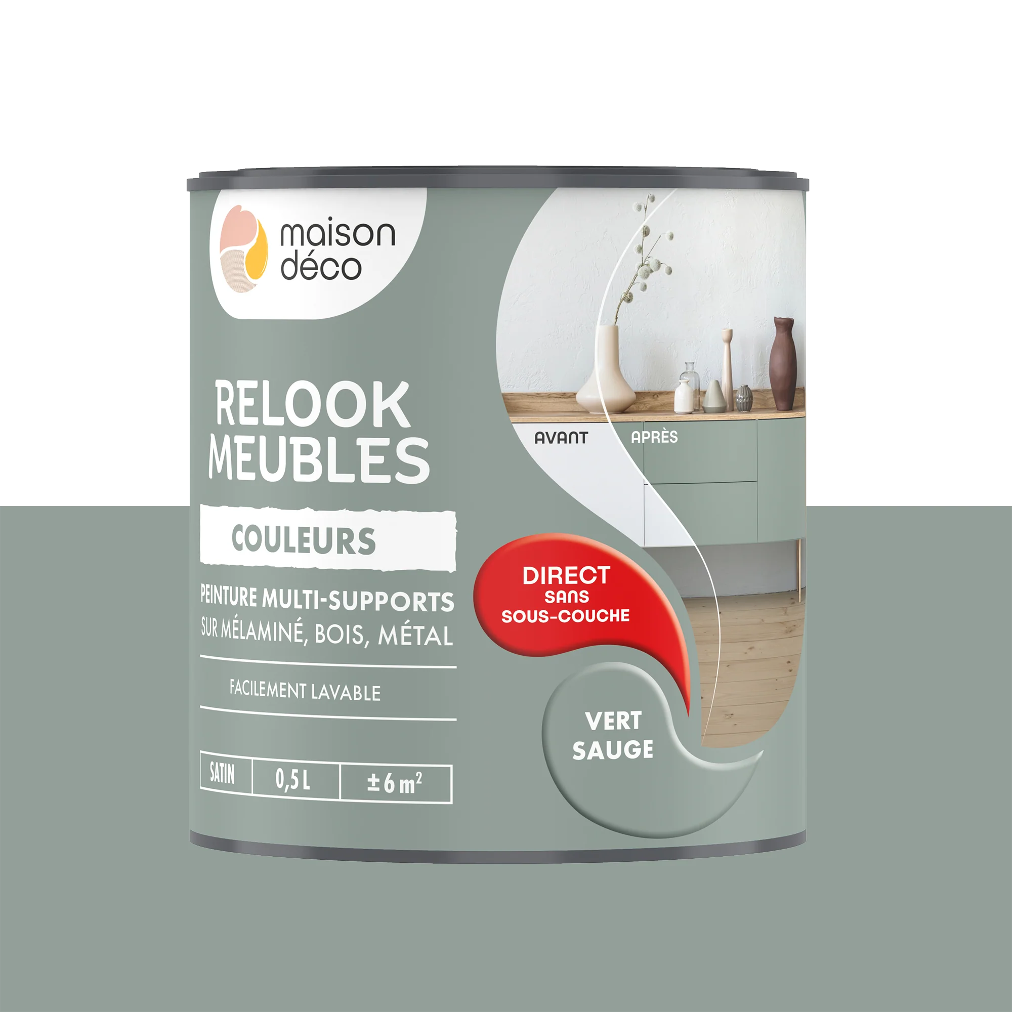 Relook meubles couleurs Peinture RELOOK MEUBLES Peinture vert sauge Satiné 0,5 L
