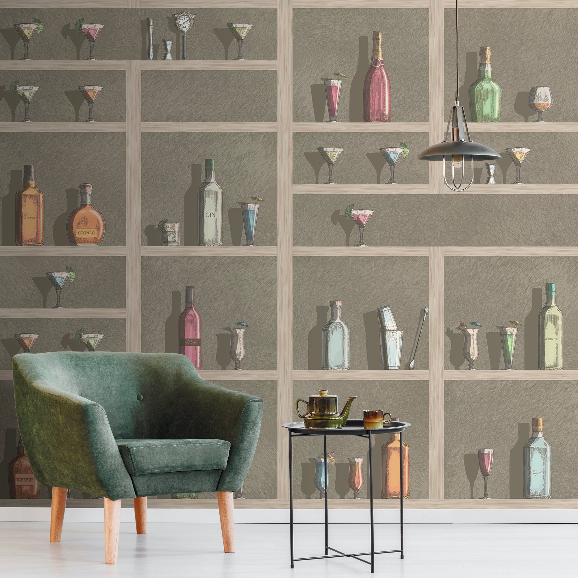 Sanders & Sanders fotobehang drankkast grijs en meerkleurig - 280 x 159 cm - 640096