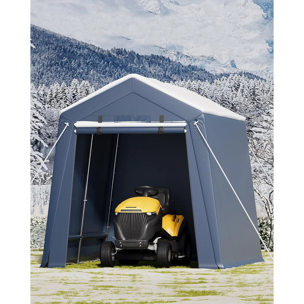 Outdoor Storage Shed, Portable Carport with Roll-Up Ventilated Zipper Door and Windows, Heavy Duty Waterproof Tarp