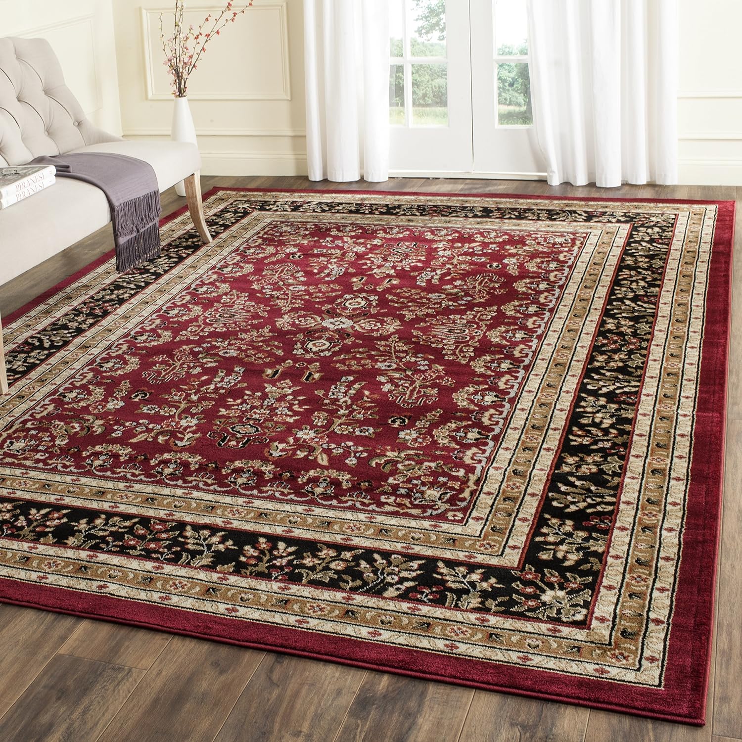 SAFAVIEH Area Rug 9x12 - Lyndhurst Collection - Large - Red & Black, Traditional Oriental Design, Non-Shedding & Easy to Clean, Ideal for Living Room, Bedroom, Dining Space (LNH331B)
