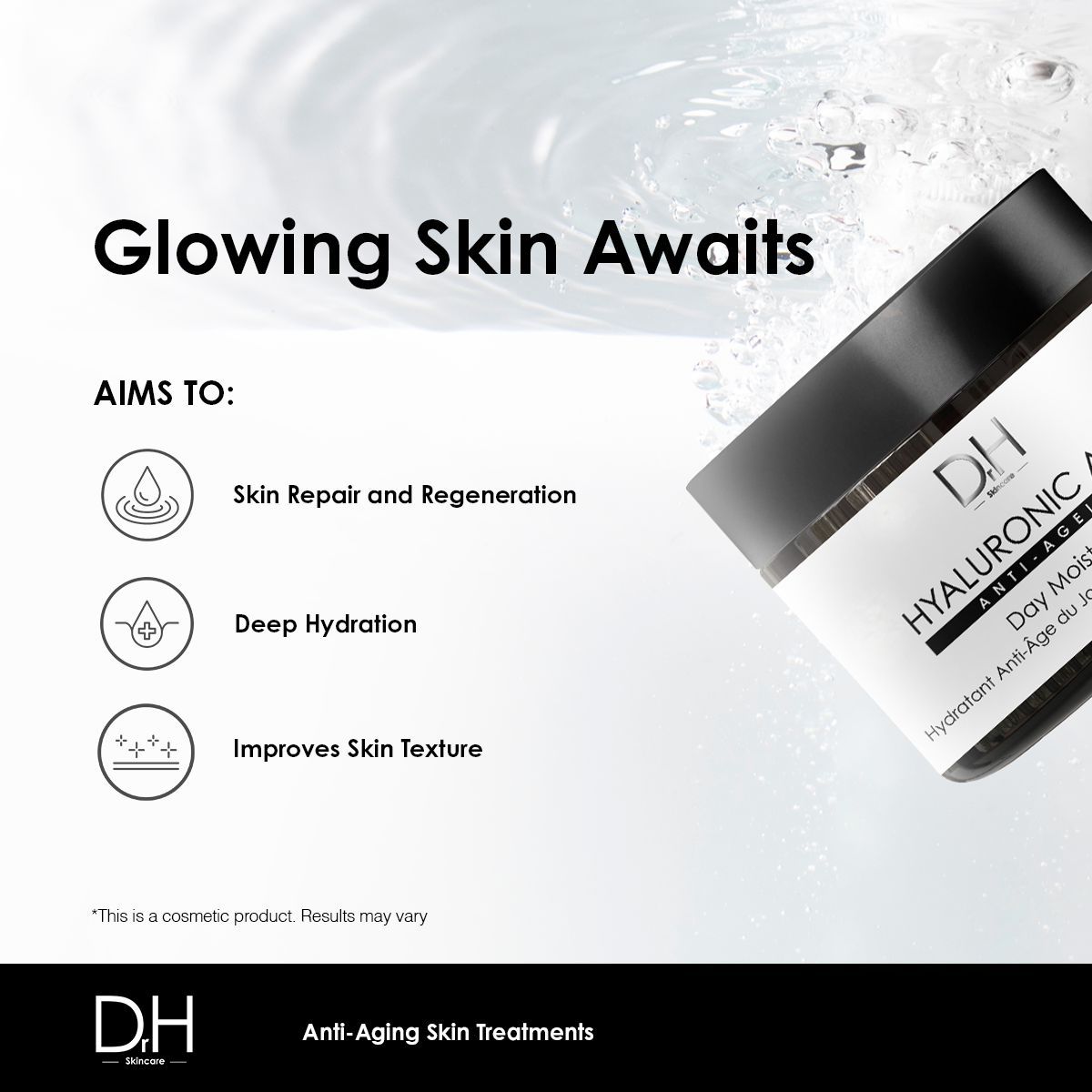 Dr H Hyaluronic Acid Anti-Ageing Day Moisturiser 60ml for Plumping and Moisturising