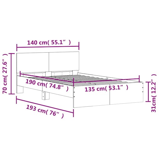NNEVL Bed Frame with Headboard Sonoma Oak 135x190 cm