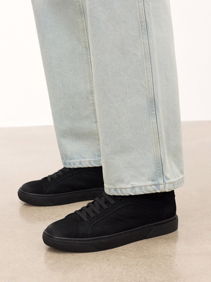 Black nubuck and fabric sneakers