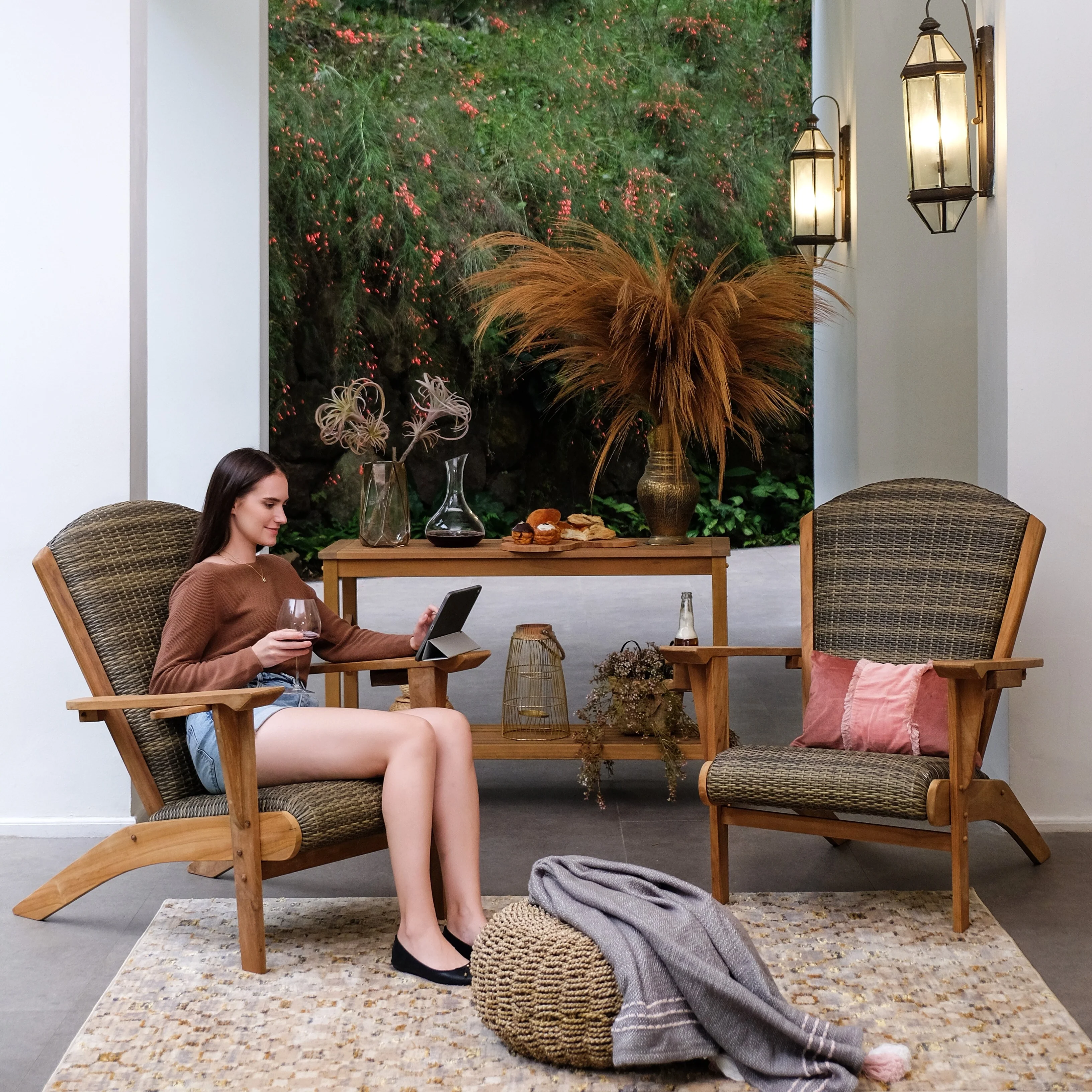 Cambridge Casual Set of 2 Auburn Teak Patio Adirondack Chair