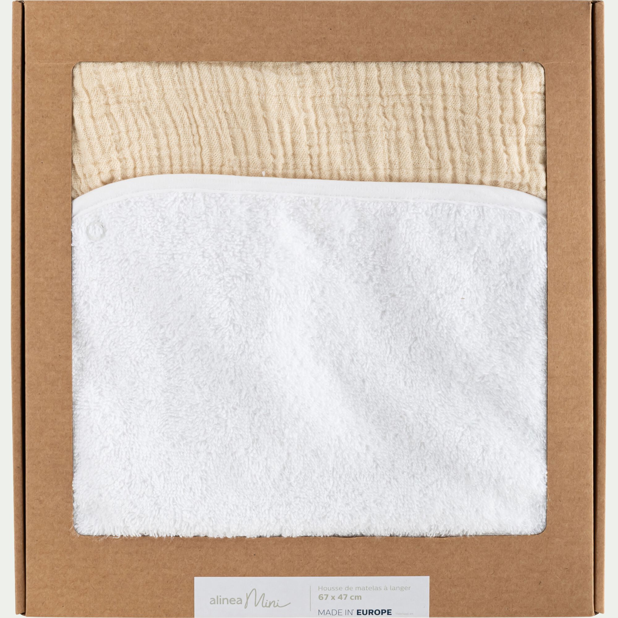 ENVOL - Housse de matelas à langer en gaze de coton bio 67x47cm - beige
