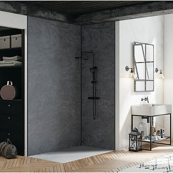 Panneau mural de salle de bain - Kinewall Design - KINEDO - Béton fonce - 100x250 cm
