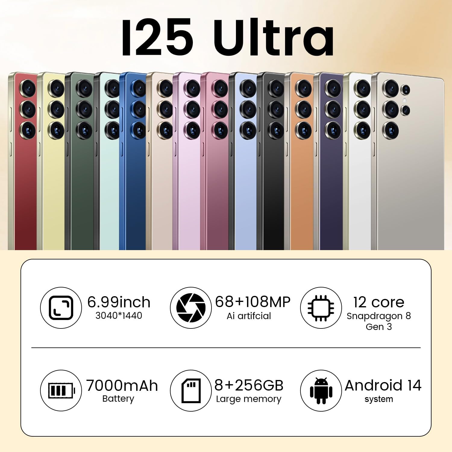 I25 Ultra 5G Smartphone, 8+256GB Unlocked Phone, Android 14.0, 68+108MP Zoom Camera, Mobile Phone with Build-in Pen,Long Battery Life 7000mAh, Dual SIM, 6.99“ HD Screen,5G/4G (Wine Red)