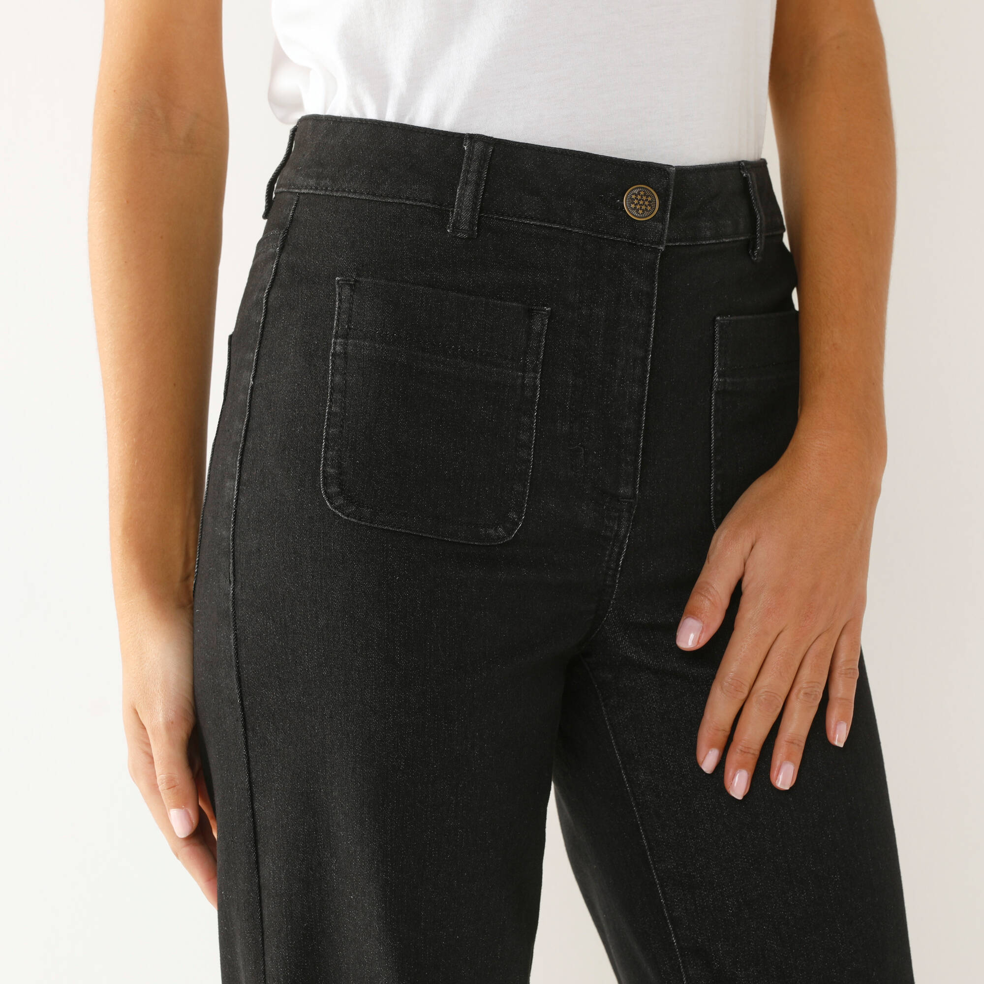 Jean coupe large taille haute, petite stature