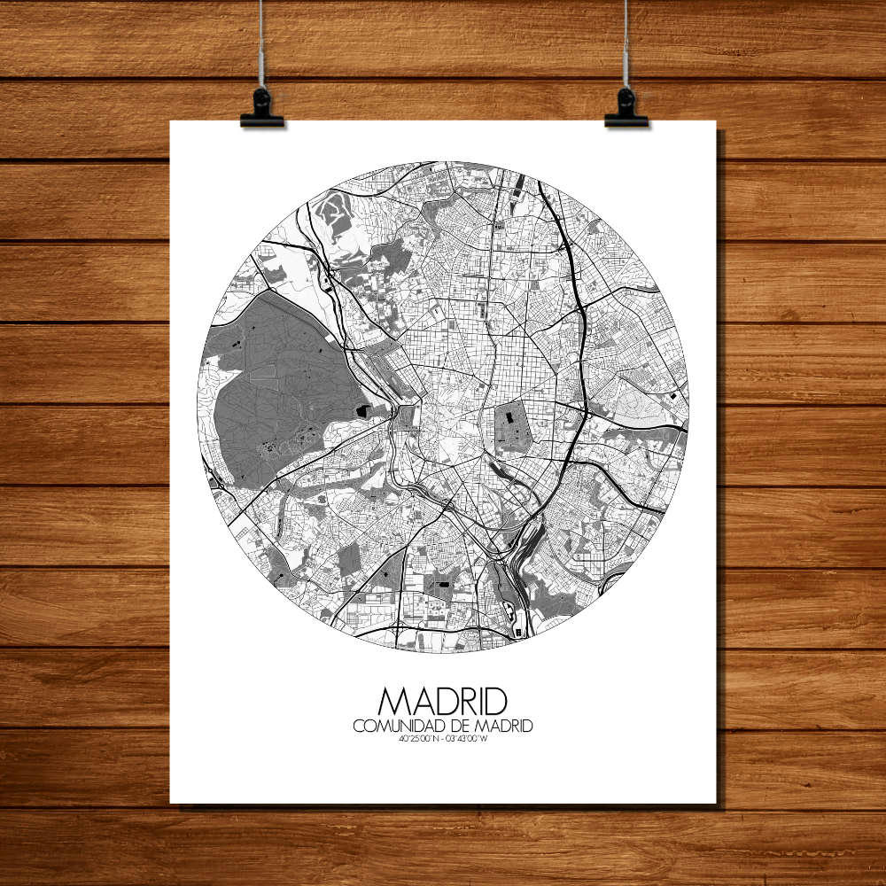 - Affiche Madrid Carte ronde 40x50