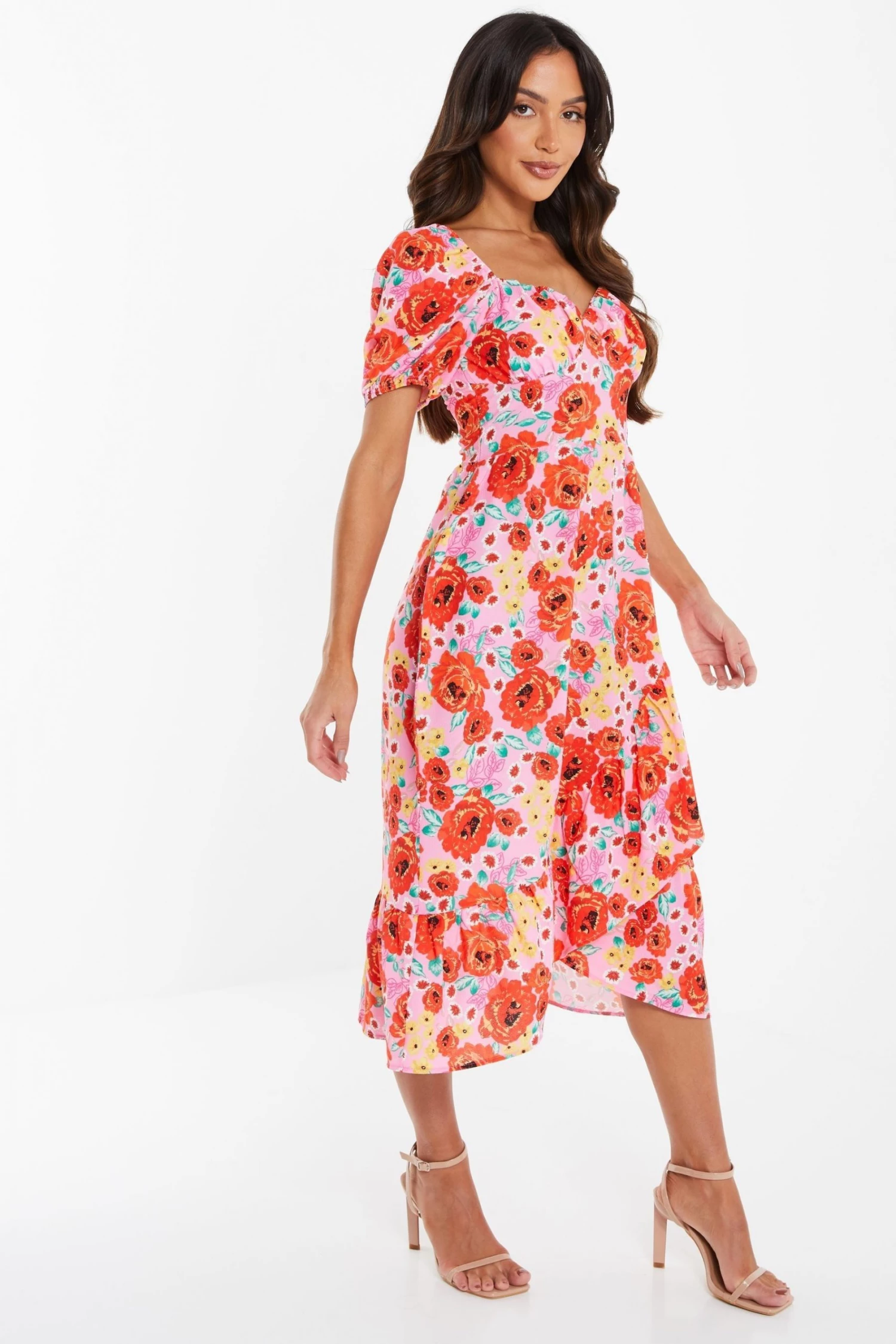 Quiz Pink Floral Midi Dress