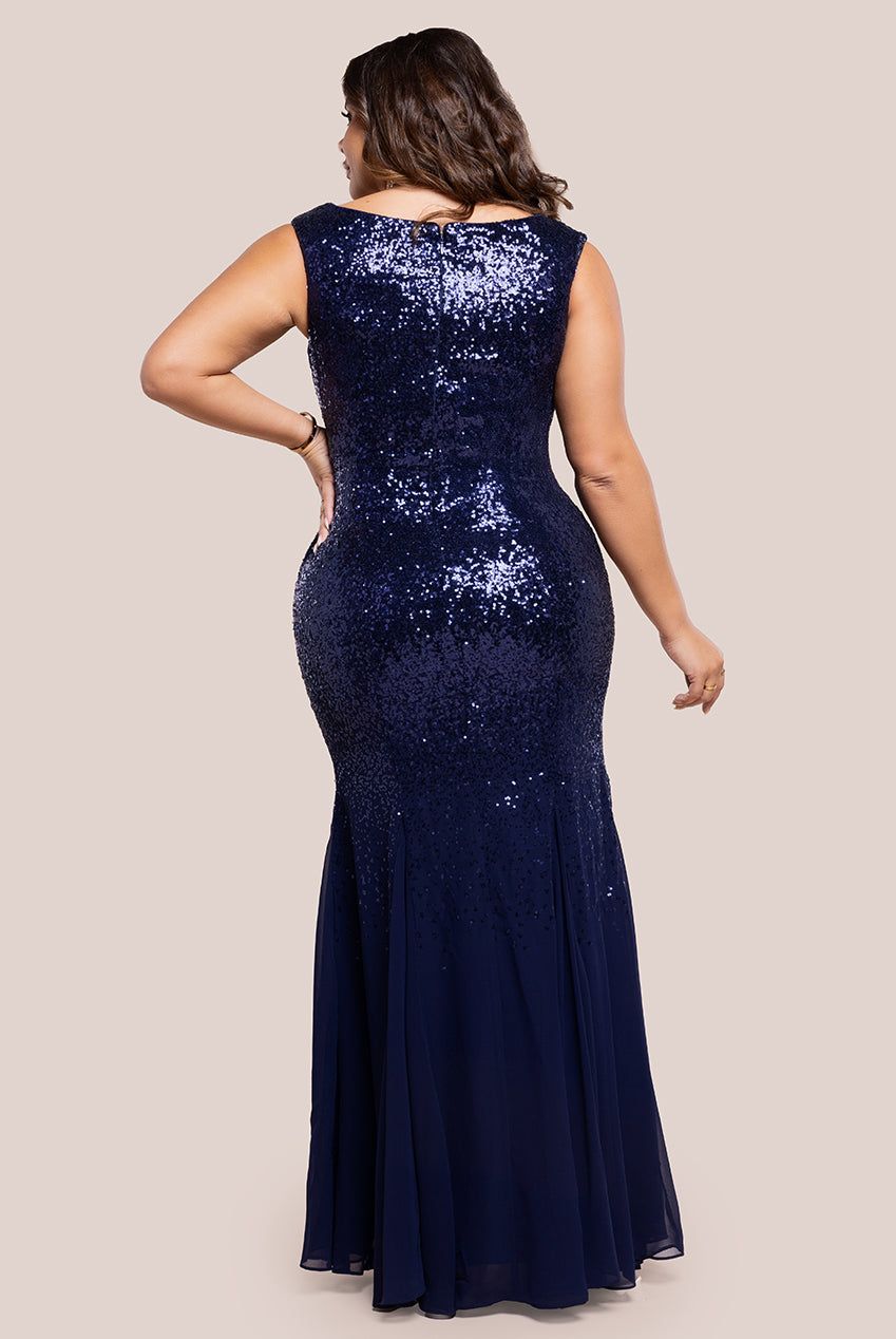 Goddiva Chiffon & Sequin Embroidered Bardot Maxi Dress