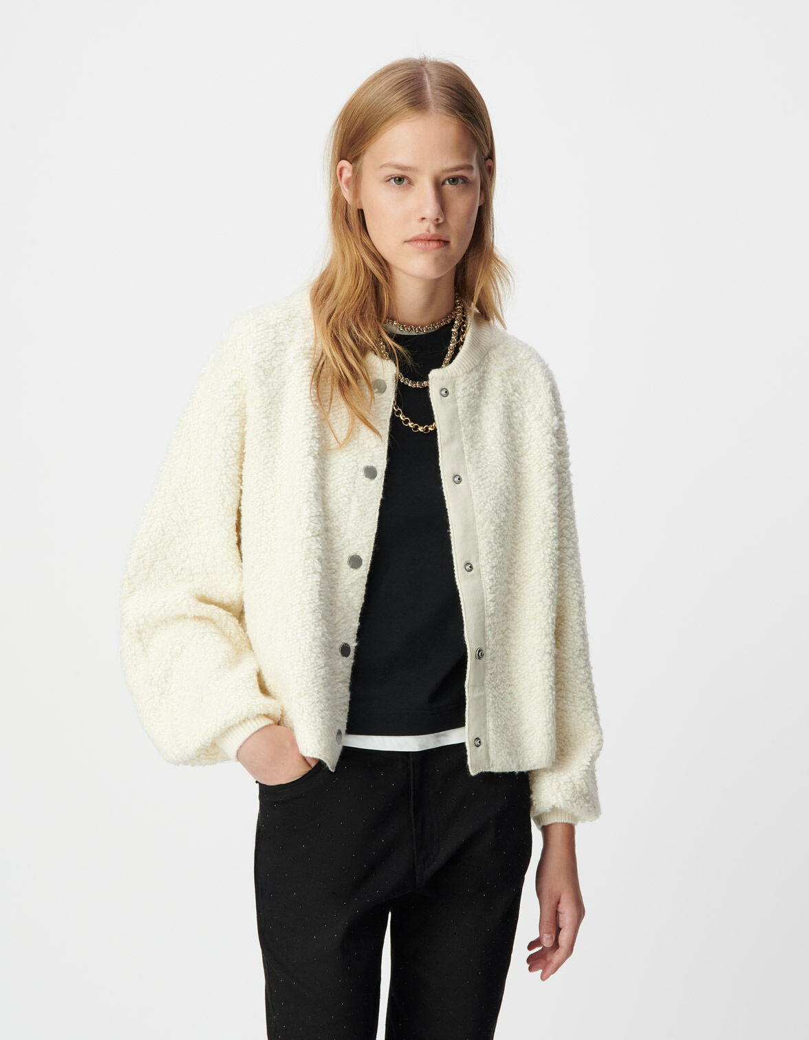 Cardigan blanc maille bouclette Femme
