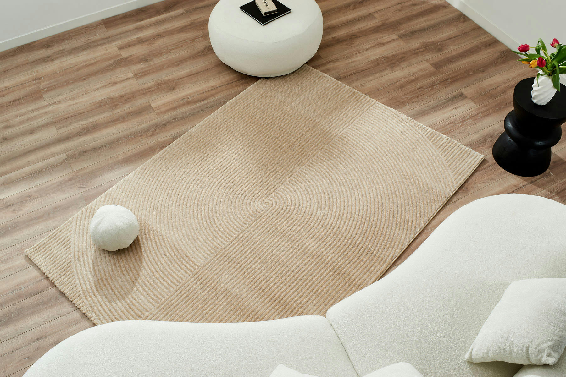 BIANCA - Tapis motif en relief beige - 200x290