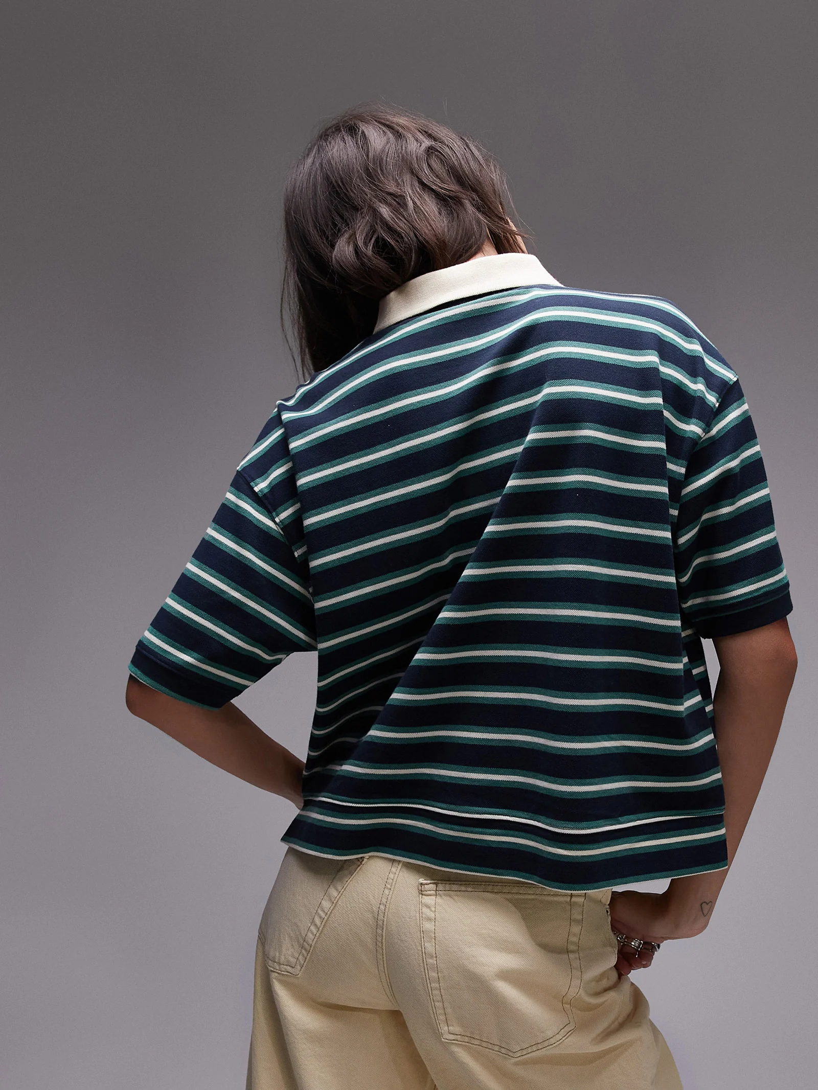 Stripe Boxy Short Sleeve Polo
