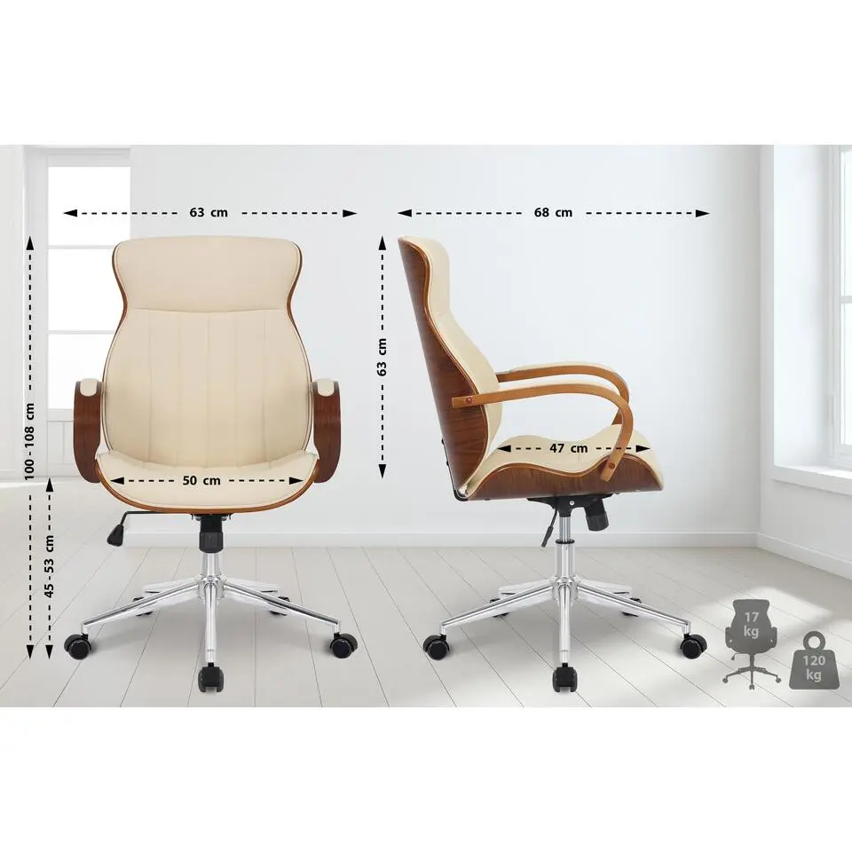 CLP Bureaustoel Melilla chroom Frame - Kunstleer - walnoot/creme