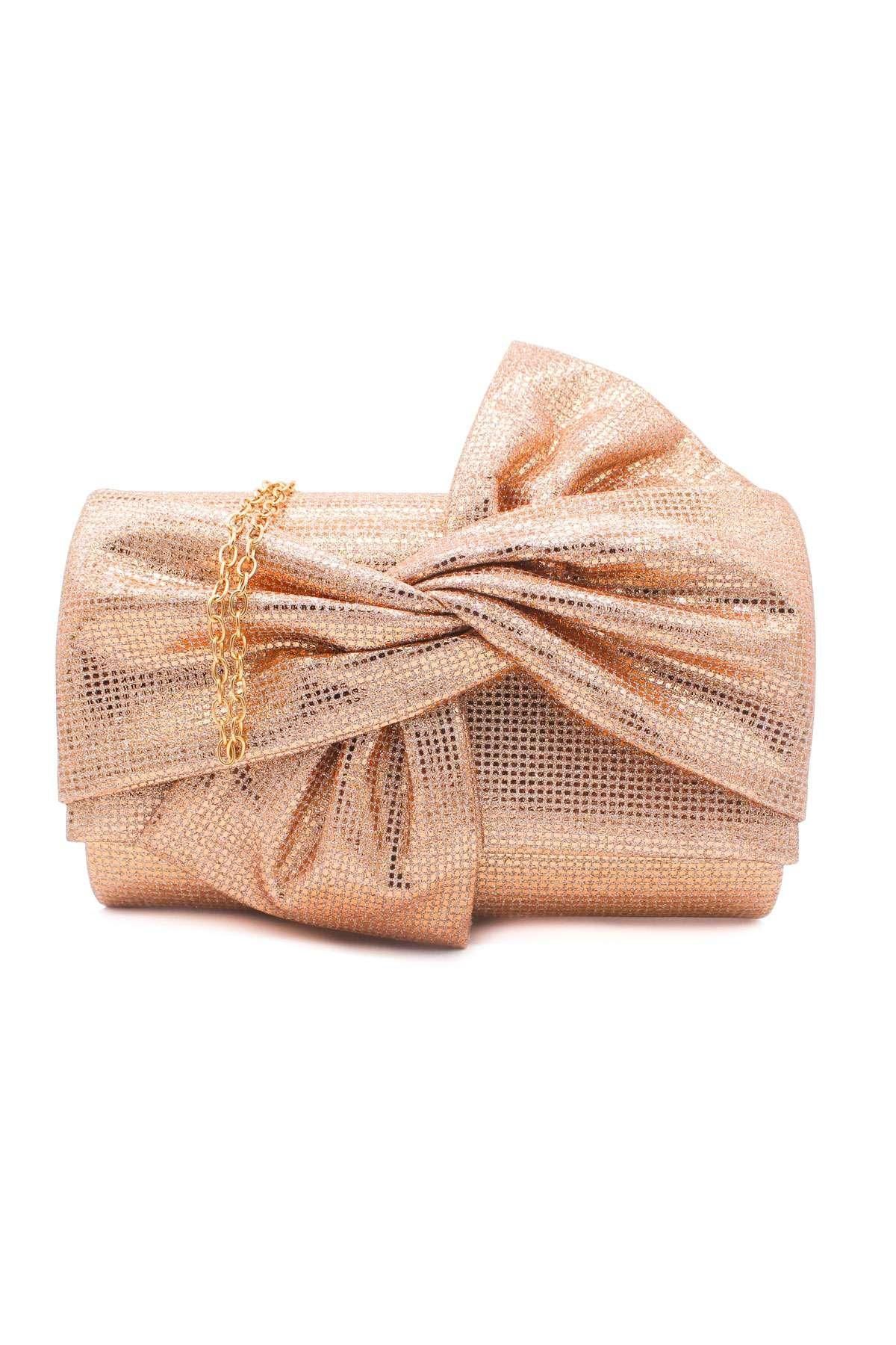 Kitise Large Bow Shiny Evening Clutch Bag With Chain Strap