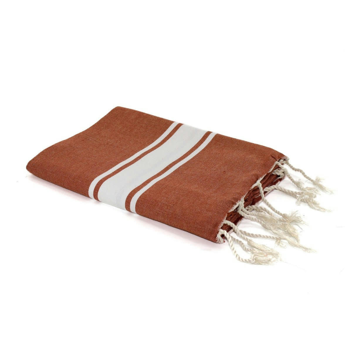 ST TROPEZ - Fouta bande blanche coton  100x200 terracotta