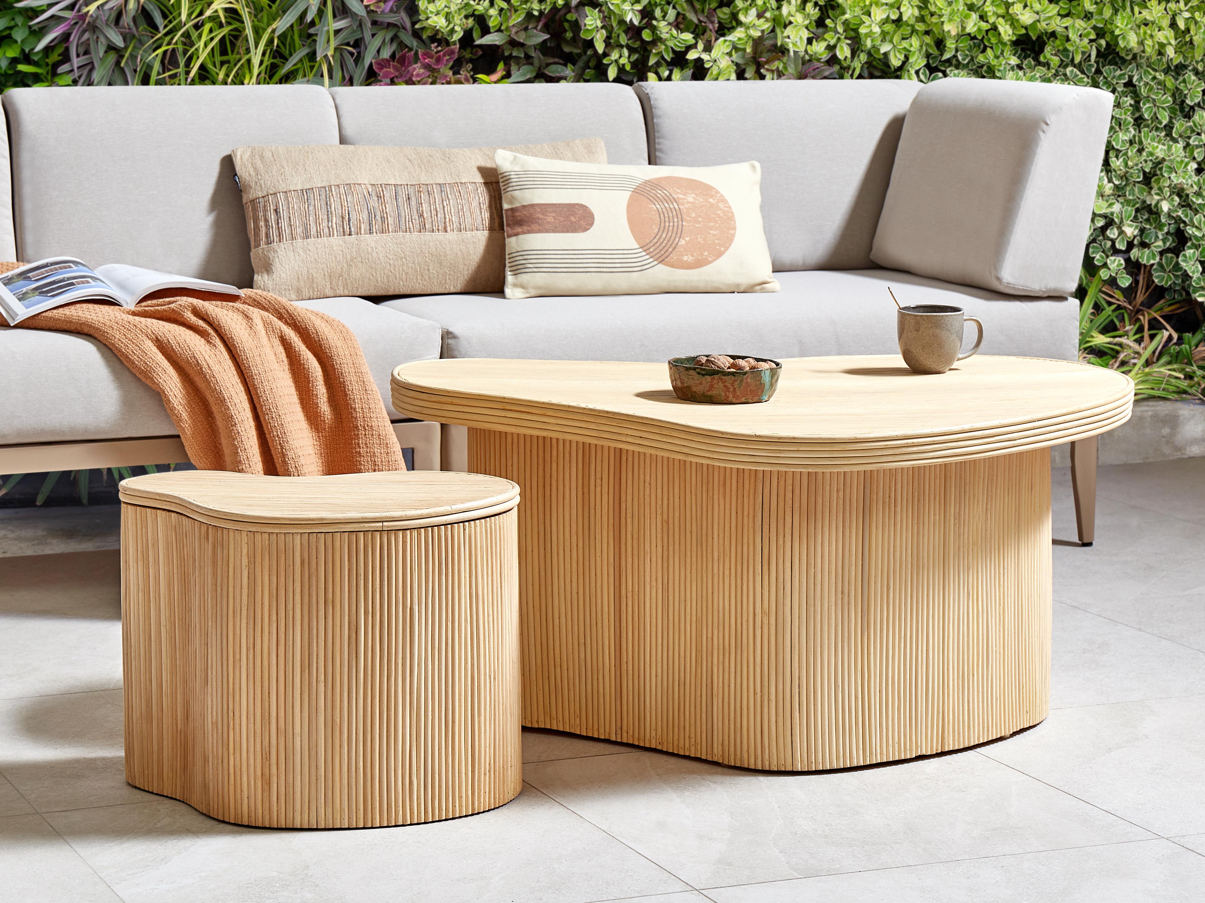 Set of 2 Coffee Tables SALANTI Rattan Natural with Storage