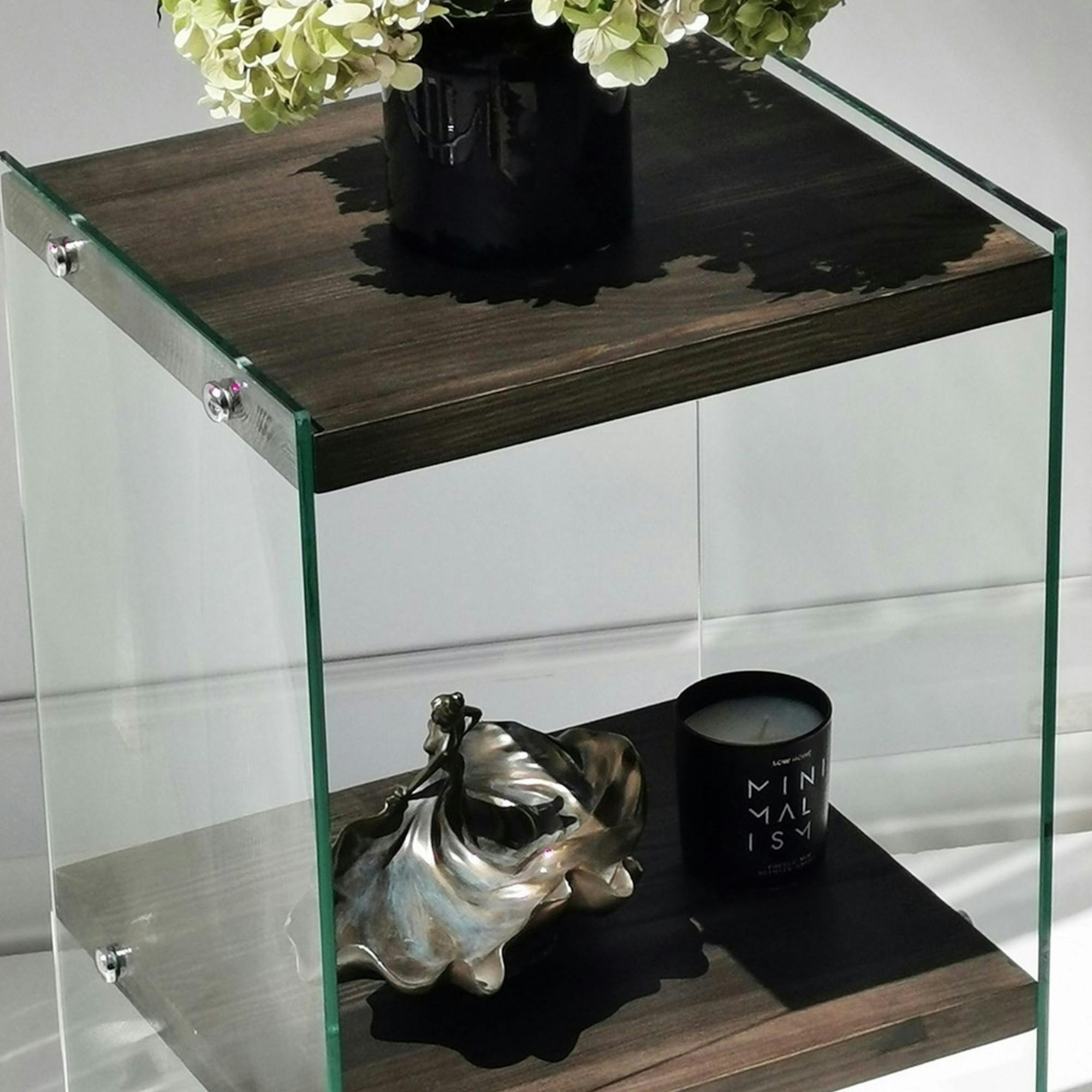 Colonne vitrine design - bois gris foncé, 3 plateaux LHASA
