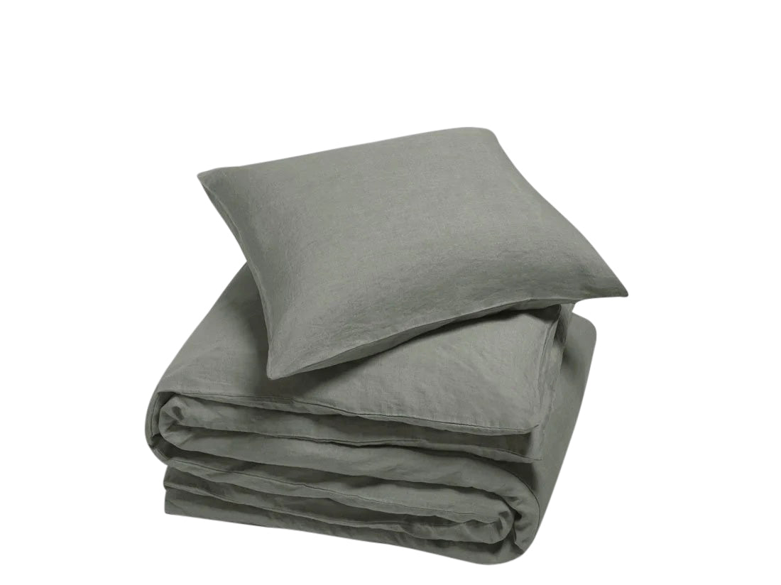 Yumeko dekbedovertrek gewassen linnen stone green 140x220   1/60x70