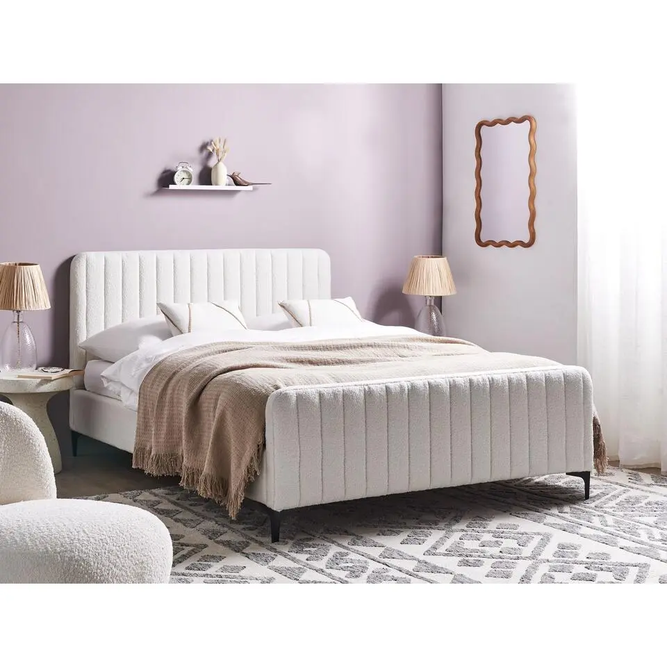 LUNAN - Tweepersoonsbed - Gebroken wit - 140 x 200 cm - Boucl&eacute;