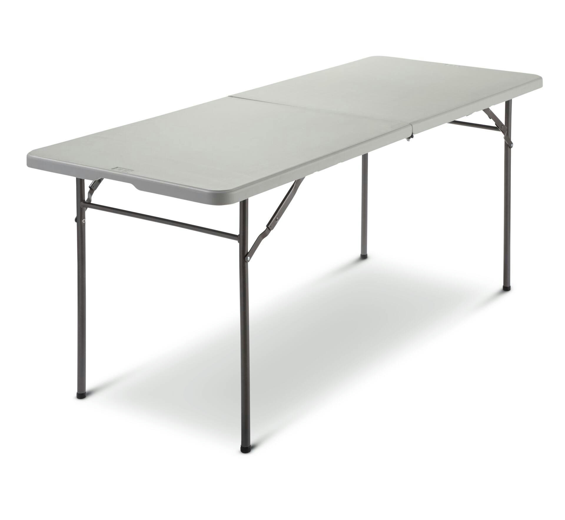 For Living 6-ft Portable Plastic & Metal Folding Table with Handle, Grey