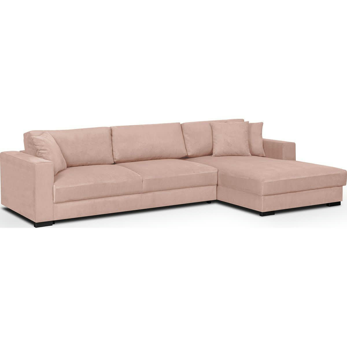 ROBIN - Canapé d'angle droit convertible 5 places velours côtelé rose pâle