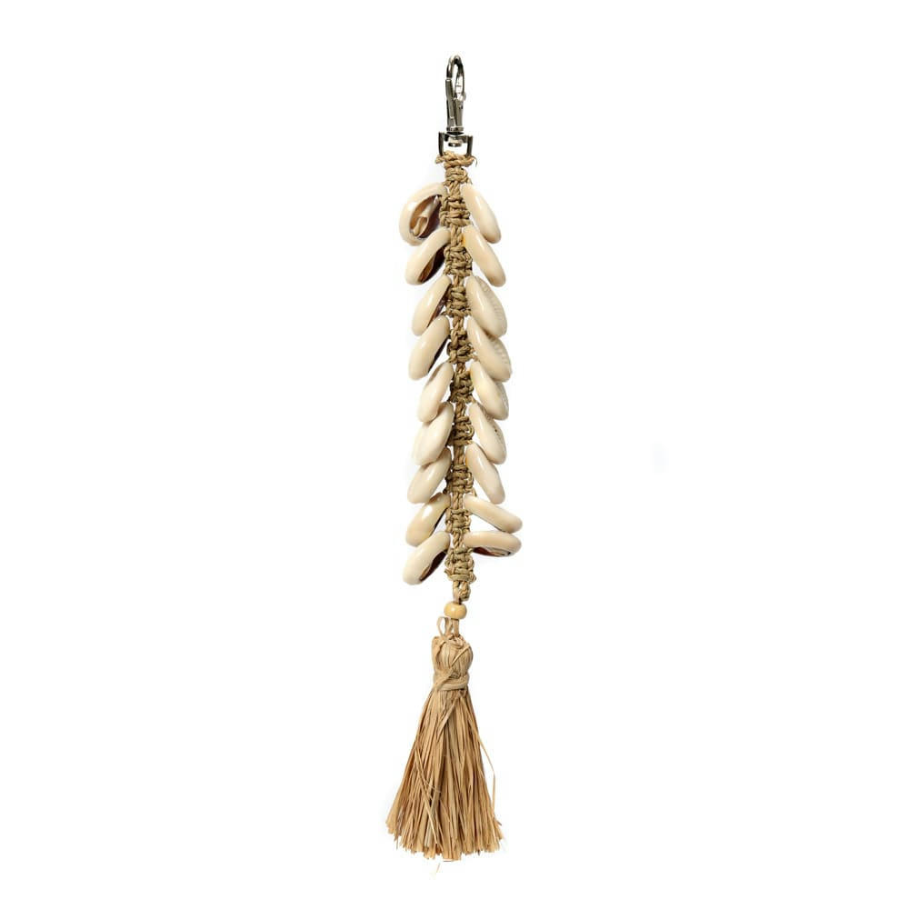 FISHBONE - Porte-clés en coquillage et raffia blanc naturel