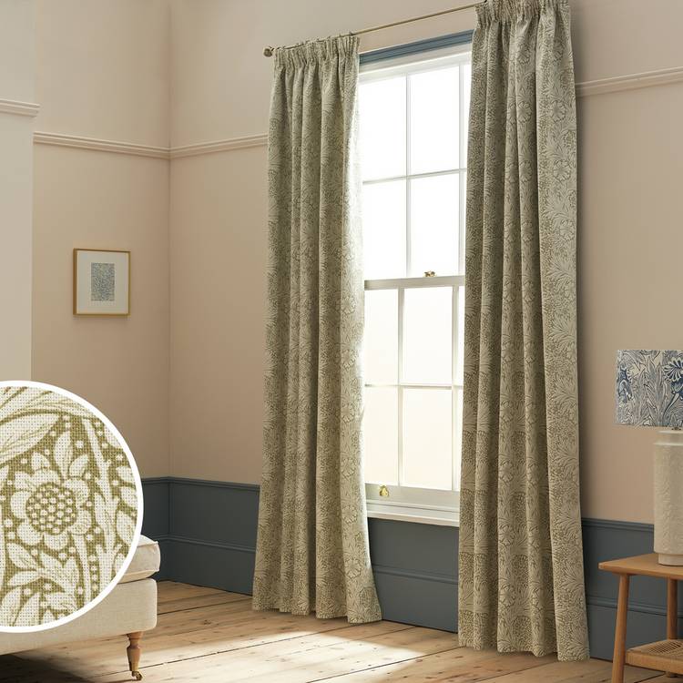 Habitat x Morris & Co. Floral Curtains - Green - 117x137cm