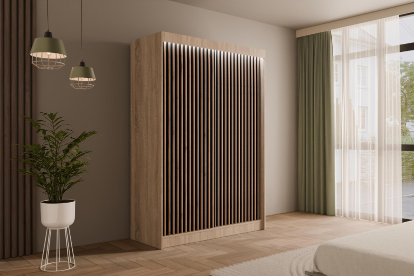 Szafa LED z drzwiami przesuwnymi i lamelami VILANv2 150 x 215 cm