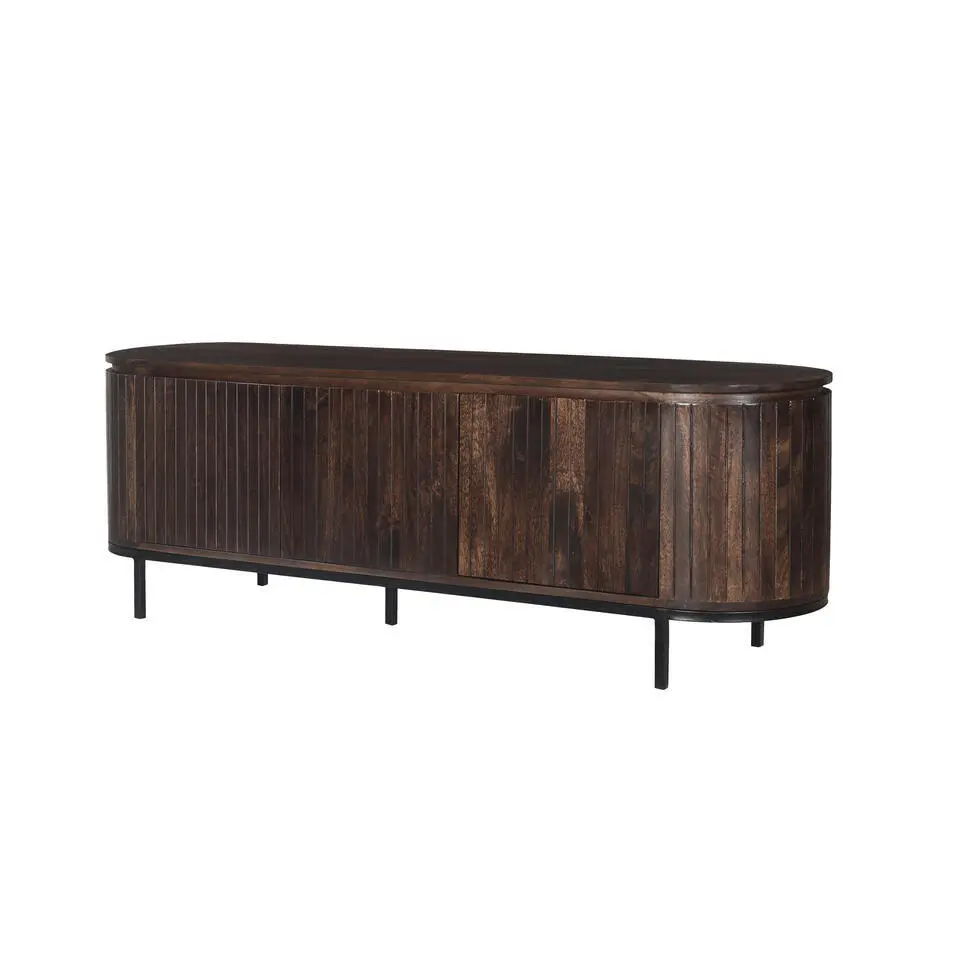 Livingfurn - TV Meubel Noor Walnut 170cm - Mangohout / Gecoat Staal