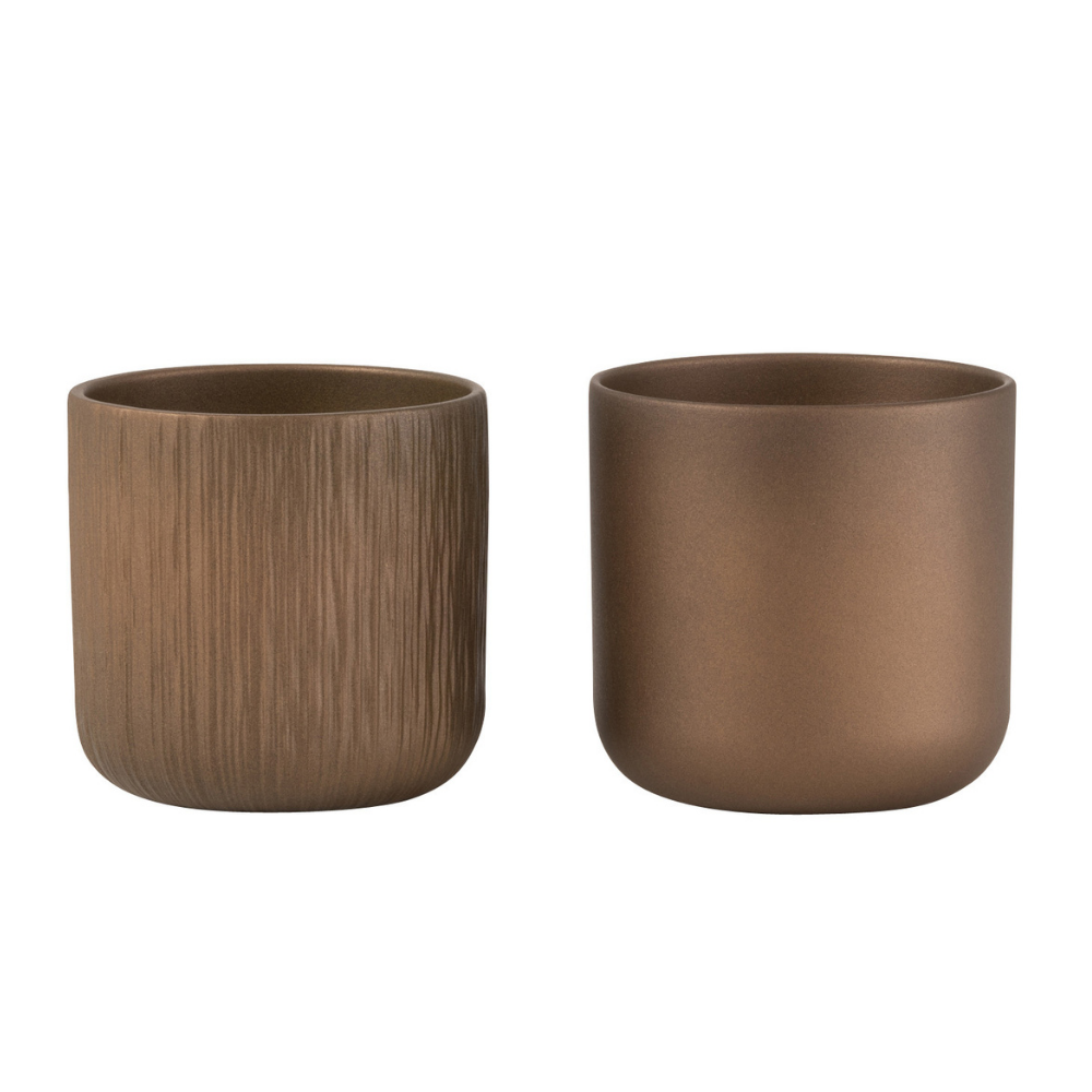 J-Line bloempot Gen - keramiek - goud/koper - extra small - 2 stuks - Ø 11.5 cm